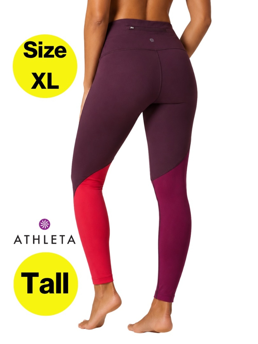 ATHLETA ❤️ High-Waist Colorblock Maroon Workout Leggings (Women’s X-Large Tall)